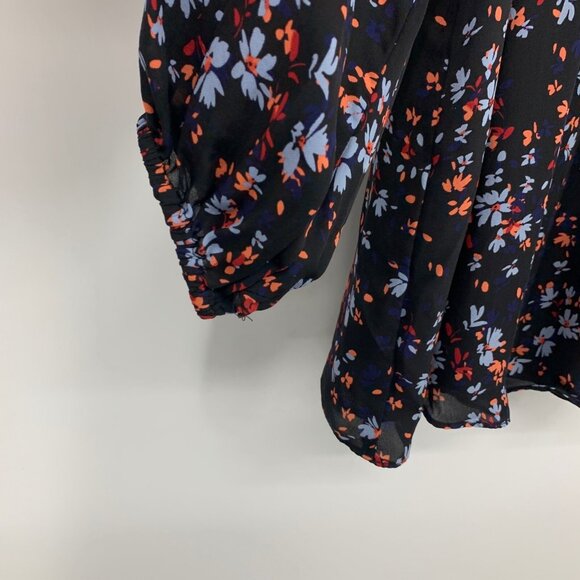 Parker Top Black 100% Silk Floral Cold Shoulder Long Sleeve - Picture 6 of 11